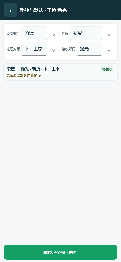 生产交接路线页：交货部门、性质、对策与接收部门